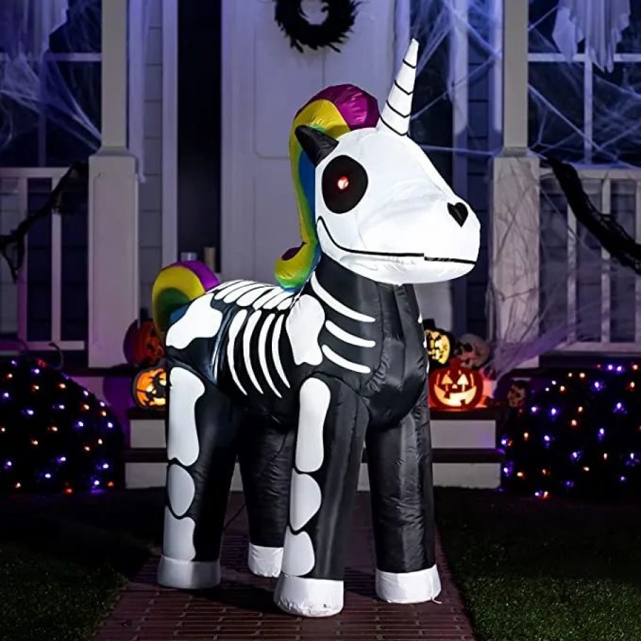 Halloween Inflatables * | Joiedomi 5Ft Inflatable Led Standing Skeleton Unicorn Halloween Decorations