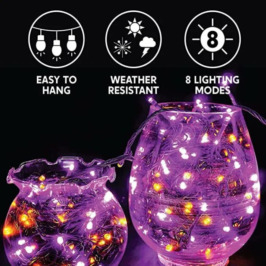 Halloween Lights * | Joiedomi 300-Count Orange & Purple Led Mini String Lights, 8 Modes 108.6Ft Halloween Decorations