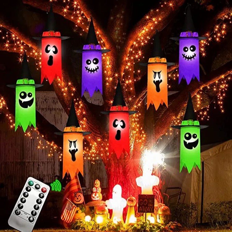 Hanging Decorations * | Joyin 8Pcs Light-Up Hanging Ghost (Remote Control) 24In Halloween Decorations