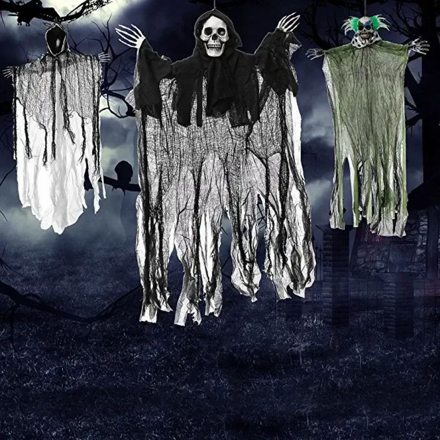 Hanging Decorations * | Joyin 3Pcs Hanging Clown, Ghost And Grim Reaper Halloween Decorations